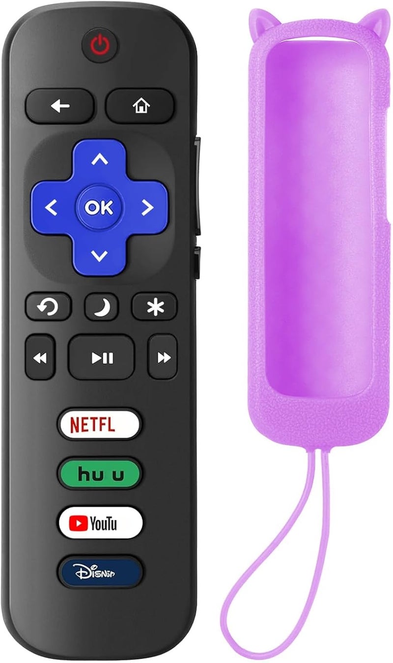 SOTATOO جهاز تحكم عن بعد بديل لتلفاز Roku مع غلاف واقي ناعم بنفسجي (يتوهج في الظلام) ، جهاز تحكم عالمي لتلفاز TCL Roku/Hisense Roku/Onn Roku/Sharp Roku/Element Roku/Philips Roku الذكي - Image 1